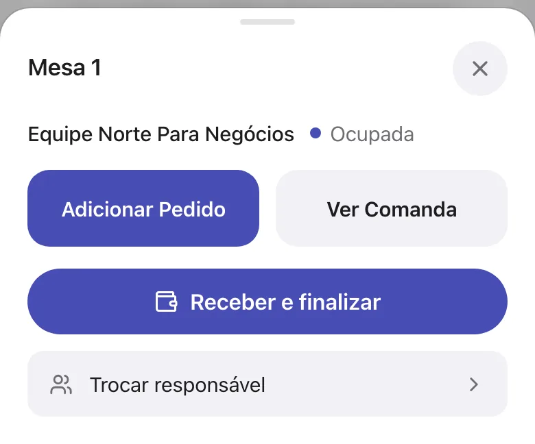 Janela da Mesa 1 com Adicionar Pedido e Ver Comanda
