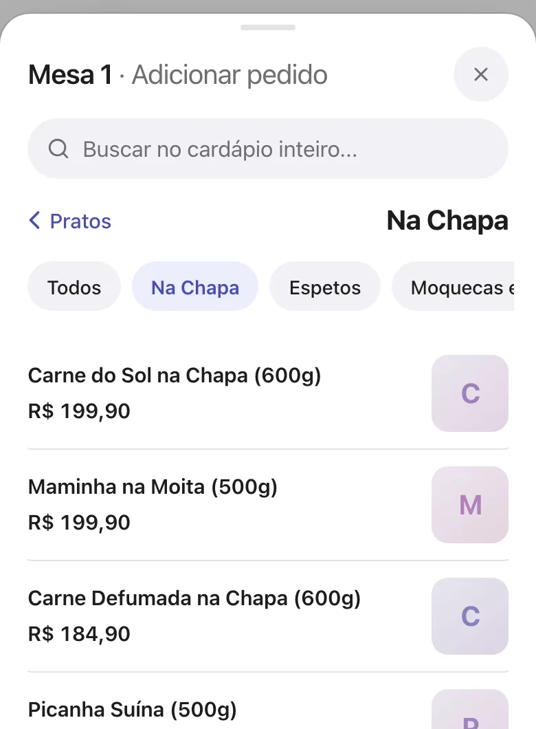 Pratos da subcategoria Na Chapa