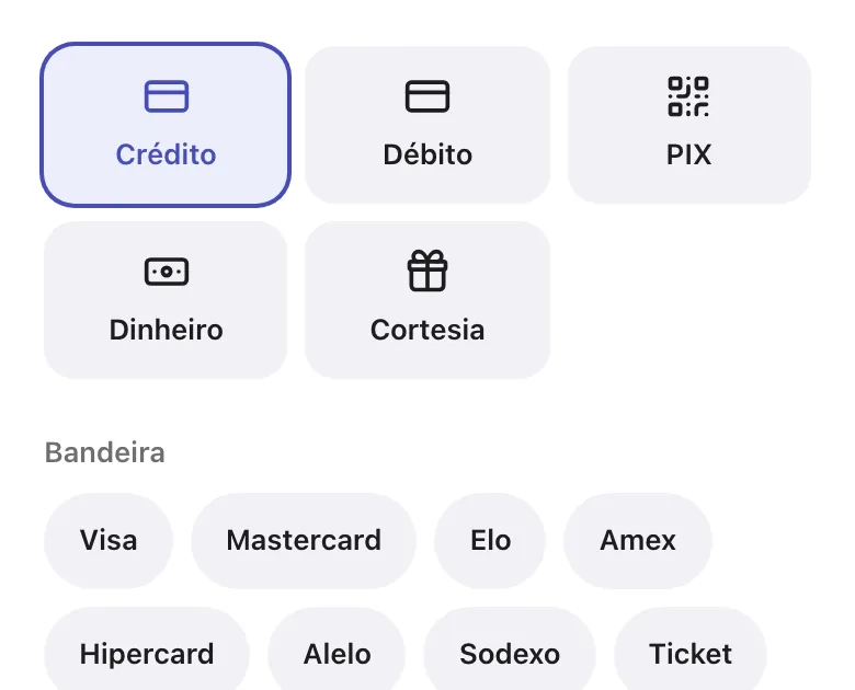 Formas de pagamento e bandeiras