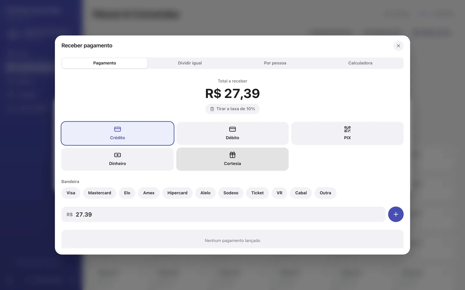 Janela Receber pagamento