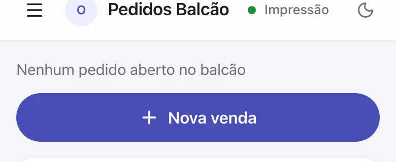 Aba Balcão com o botão Nova venda