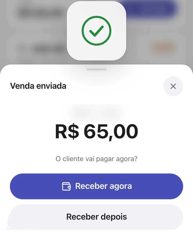 Janela Venda enviada com Receber agora e Receber depois